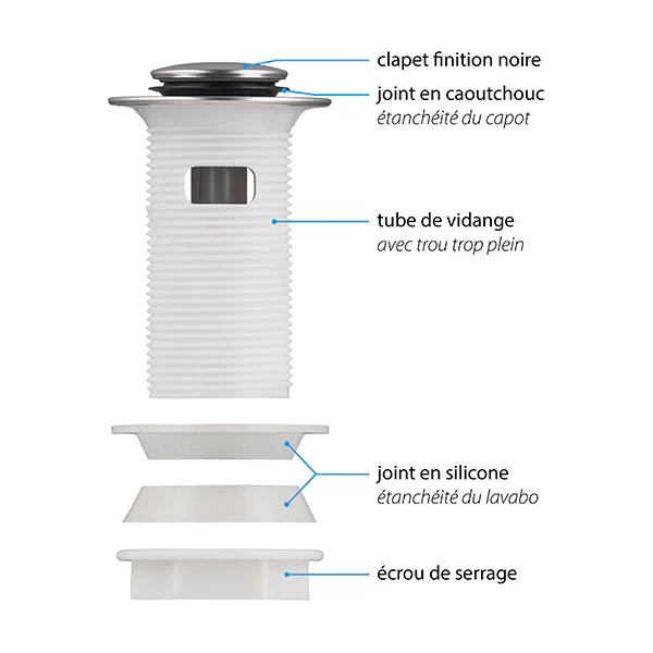 Bonde de lavabo clic clac avec trop plein - Image 7