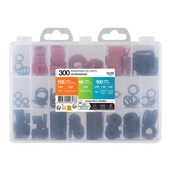 Coffret 300 joints de dépannage (fibre, caoutchouc, torique)